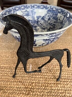 Black Cast Iron Horse Sculpture Egyptian Greek Persian Decor